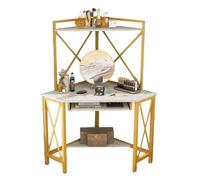 LIFEZEAL Bureau Triangulaire, Bureau d'Ordinateur avec Étagères et Plateau pour Clavier, Bureau d’Angle avec Prise et Port de Chargement USB pour Bureau et Étude (Blanc)
