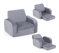 LIFEZEAL Canapé Enfant Depliant 3 en 1, Mini Canapé Enfant Pliable avec Housse Amovible en Velours Cristal, Canapé-lit en Mousse, Fauteuil Bebe pour Chambre et Salle de Jeux (Gris, Plié en 3)
