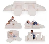 LIFEZEAL Canapé Enfant Modulaire 10PCS, Fauteuil Enfant Convertible en Mousse avec Tissu Daim Doux&Housses à Fermeture Éclair Lavables en Machine, Canapé de Jeu Rabattable pour Bébé 3+ Ans (Beige)