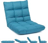 LIFEZEAL Chaise de Sol Rembourrée Pliable, 14 Compartiments, Canapé de Sol Réglable avec Grand Dossier, Chaise de Méditation et Chaise de Lecture, Peu Encombrant, Polaire Corail(Bleu)