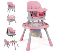 LIFEZEAL Chaise haute pour bébé, chaise haute pour bébé avec ceinture de sécurité et plateau, ensemble de chaises et sièges convertible avec panier de rangement en filet pour 6+ mois enfants (Rose)