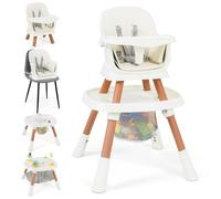 LIFEZEAL Chaise haute pour bébé, chaise haute pour bébé avec ceinture de sécurité et plateau, ensemble de chaises et sièges convertible avec panier de rangement en filet pour 6+ mois enfants (Blanc)
