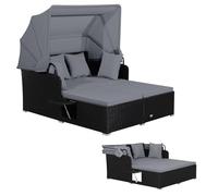 LIFEZEAL Chaise Longue Bain de Soleil à 2 Places, Canapé-lit de Jardin Extérieur avec Pare-Soleil, Transat en Rotin PE avec Coussin et Petite Table Basse, Charge de 360 KG (Girs)