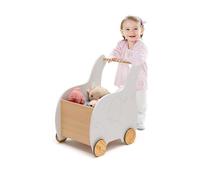 LIFEZEAL Chariot de Marche Bebe en Bois, Trotteur Bébé avec Espace de Rangement, Jouet à Roulettes, Design épuré pour 1-3 ans, blanc + naturel