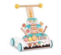 LIFEZEAL Chariot de Marche Bébé en Bois, Trotteur Bebe avec Poignée Réglable à 3 Positions, Compartiment, 4 Roues, Baby Walker Garçon Fille 12+ Mois, Jouet de Multi-activités