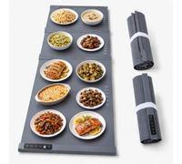 LIFEZEAL Chauffe Plat Électrique Pliable 3 PCS Buffets Fêtes Réceptions | Plaque Chauffante Silicone Enroulable à 40-100°C Réglable, Tapis Chauffant 550w avec Minuterie 4h et Verrouillage Enfant