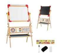 LIFEZEAL Chevalet Enfants Set Pivotant à 360°, Tableau Double Face Enfants en Bois, Tableau Magnétique de Jeu avec Rouleau Papier Boulier Alphabet, Tableau d'école Enfants 3 Ans +