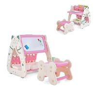 LIFEZEAL Chevalet Magnétique pour Enfants, Tableau Enfant 56x54x63 CM, Bibliothèque Enfant en Bois avec Tabouret Réglable, Bureau de Dessin et d’Ecriture pour Enfants 1-5 Ans (Rose+Blanc)