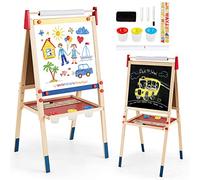LIFEZEAL Chevalet pour Enfants, Double Face avec Tableau Blanc & à Craies, Magnétique en Bois, Réglable en Hauteur 124,5/118,5/112,5 CM