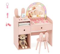 LIFEZEAL Coiffeuse Enfant Fille avec Miroir Lumineux, Table de Maquillage Forme Lapin avec Tabouret et Tiroirs, Set Coiffeuse avec Compartiments de Rangement pour Chambre d'enfant 3 Ans+ (Rose)