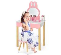 LIFEZEAL Coiffeuse Enfants avec Tabouret en Forme de Lapin, Coiffeuse Fille en Bois avec Miroir, Dessus Amovible et 1 Grand Tiroir, Table de Maquillage pour Filles (Blanc)