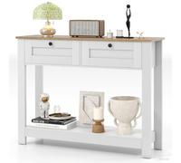 LIFEZEAL Console Blanche en Bois, Table d'Entrée avec 2 étagères et Tiroirs, Protection Anti-basculement, Console Monderne pour Entrée, Salon, Max. 80 kg, 106 x 30 x 81,5 cm