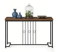 LIFEZEAL Console d'Entrée Industrielle, Table Console Longue et Étroite en Bois et Métal avec Détails Lignes et Anneaux, Console Derrière Canapé pour Entrée, Couloir ou Salon, 140x30x81 cm, Marron