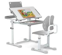 LIFEZEAL Ensemble Bureau et Chaise pour Enfant, réglable en Hauteur avec Support de Livre et tiroir, Table et Chaise avec Plateau inclinable pour Filles et garçons (Gris)