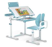 LIFEZEAL Ensemble Bureau et Chaise pour Enfant, réglable en Hauteur avec Support de Livre et tiroir, Table et Chaise avec Plateau inclinable pour Filles et garçons (Bleu)