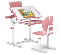 LIFEZEAL Ensemble Bureau et Chaise pour Enfant, réglable en Hauteur avec Support de Livre et tiroir, Table et Chaise avec Plateau inclinable pour Filles et garçons (Rose)