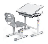 LIFEZEAL Ensemble Bureau et Chaise pour Enfant, Table d’ Étude Relevable et Chaise Réglable en Hauteur, Crochet pour Sac à Dos & Tiroir, Charge de 80 kg (Gris)