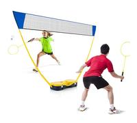 LIFEZEAL Ensemble de Badminton Portable, Filet Badminton avec 2 Volants, 2 Raquettes, Boîte de Rangement, Jeux Sport Extérieur et Intérieur avec Filet de Badminton (Jaune)