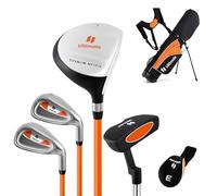 LIFEZEAL Ensemble de Clubs de Golf pour Enfant droitier avec Fer #3 Fairway, #7 & #9, Putter, Couvre-Clubs, équipement de Golf pour garçons et Filles de 8 à 10 Ans (Orange, Petit)