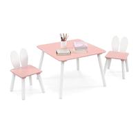 LIFEZEAL Ensemble de Table et Chaise pour Enfants 3-6 Ans, Table Enfant avec 2 Chaises en Bois, Chaise avec Dossier en Forme de Lapin, Charge de 20/40 KG, Table de Jeux 60x60x43 CM (Rose)