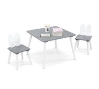 LIFEZEAL Ensemble de Table et Chaise pour Enfants 3-6 Ans, Table Enfant avec 2 Chaises en Bois, Chaise avec Dossier en Forme de Lapin, Charge de 20/40 KG, Table de Jeux 60x60x43 CM (Gris)