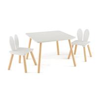 LIFEZEAL Ensemble de Table et Chaise pour Enfants 3-6 Ans, Table Enfant avec 2 Chaises en Bois, Chaise avec Dossier en Forme de Lapin, Charge de 20/40 KG, Table de Jeux 60x60x43 CM (Blanc)