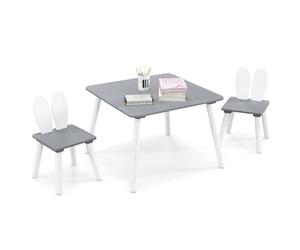 LIFEZEAL Ensemble de Table et Chaise pour Enfants 3-6 Ans, Table Enfant avec 2 Chaises en Bois, Chaise avec Dossier en Forme de Lapin, Charge de 20/40 KG, Table de Jeux 60x60x43 CM (Gris)