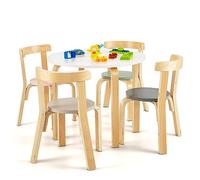 LIFEZEAL Ensemble Table avec 4 Chaises Enfant en Bois, Set 5 Pièces Meuble Enfant, Table Ronde pour Manger étude Jeux, Chambre, École Maternelle, Garçon Fille 4+ Ans(Multicolor)