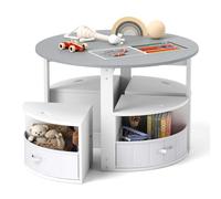 LIFEZEAL Ensemble Table Enfant avec Chaise en Bois, 4 Tabourets avec Tiroir de Rangement, Petite Table d’activité Ronde, Garçon Fille 3+ Ans, Charge 50/90 kg, Peu Encombrant (Gris)