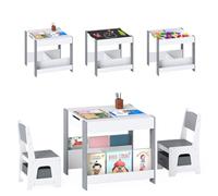 LIFEZEAL Ensemble Table et 2 Chaises pour Enfant, Table Dessin avec Tableau Double Face Amovible & 2 Etagères et Chaise avec Tiroir pour Fille Garçon 3-6 Ans (Gris2)