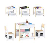 LIFEZEAL Ensemble Table et 2 Chaises pour Enfant, Table Dessin avec Tableau Double Face Amovible & 2 Etagères et Chaise avec Tiroir pour Fille Garçon 3-6 Ans (Naturel2)