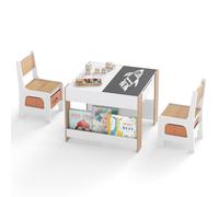 LIFEZEAL Ensemble Table et 2 Chaises pour Enfant, Table Dessin avec Tableau Double Face Amovible & 2 Etagères et Chaise avec Tiroir pour Fille Garçon 3-6 Ans (Naturel(Plateau divisé en 2 Sections))