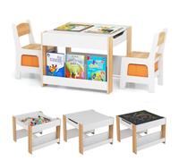 LIFEZEAL Ensemble Table et 2 Chaises pour Enfant, Table Dessin avec Tableau Double Face Amovible & 2 Etagères et Chaise avec Tiroir pour Fille Garçon 3-6 Ans (Naturel1)