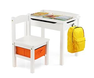 LIFEZEAL Ensemble Table et Chaise pour Enfant avec Crochet pour Sac à Dos, Petit Bureau Enfant avec 1 Chaise et Tiroir de Rangement en Bois de Pin,Charge Max 70 kg, pour 3 Ans + (Blanc)