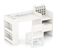 LIFEZEAL Ensemble Table et Chaise pour Enfant, Bureau à Dessin avec Rouleau à Papier Amovible et Armoire de Rangement, Bureau Multifonctionnel pour Activités Manuelles, 3 Ans et Plus
