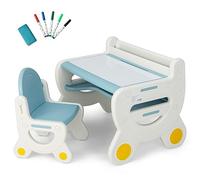 LIFEZEAL Ensemble Table et Chaise pour Enfants 3-8 Ans, Bureau d’Etude avec Tiroir, Table Effaçable à Dessin HDPE+PP, 5 Aquarelles et Gomme, Chaise Ergonomique (Bleu)