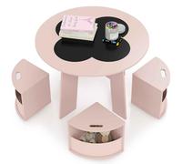 LIFEZEAL Ensemble Table et Chaise pour Enfants 3+ Ans, Table d’activité Ronde avec Tableau Noir, 4 Tabourets avec Espace de Rangement, Charge 30 kg, Peu Encombrant (Rose)