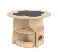 LIFEZEAL Ensemble Table et Chaise pour Enfants 3+ Ans, Table d’activité Ronde avec Tableau Noir, 4 Tabourets avec Espace de Rangement, Charge 30 kg, Peu Encombrant (Naturel)
