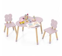 LIFEZEAL Ensemble Table et Chaises Enfant, Set 2 Chaises Ergonomiques et Table de Jeux en Bois de Pin, Mobilier Évolutif pour Chambre, Salle de Jeux ou Crèche, Dès 3 Ans (Rose, Fleur)