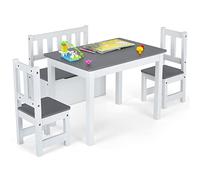 LIFEZEAL Ensemble Table et Chaises pour Enfants, Table Enfant avec 2 Chaises, Banc de Rangement, Table Chaise en Bois, 3-7 Ans, Charge 80/50 kg, Gris et Blanc