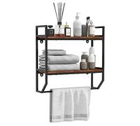 LIFEZEAL Etagère Murale de Rangement Salle de Bain en Bois et Métal, Serviteur de Douche à 2 Niveaux, Charge de 20kg, Porte-Serviette WC, Organisateur pour Salon, Cuisine, Marron Rustique