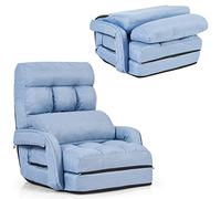 LIFEZEAL Fauteuil de Salon Convertible avec Dossier Réglable sur 5 Positions，Fauteuil Sol avec Accoudoirs, Chauffeuse 1 Place Pliable, pour Salon Bureau Chambre (Bleu)