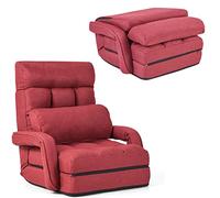 LIFEZEAL Fauteuil de Salon Convertible avec Dossier Réglable sur 5 Positions，Fauteuil Sol avec Accoudoirs, Chauffeuse 1 Place Pliable, pour Salon Bureau Chambre (Rouge)