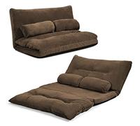LIFEZEAL Fauteuil de Sol Convertible 2 Places, Canapé de Sol Pliable Réglable en 6 Positions, Canapé-lit Paresseux en Velours Côtelé avec 2 Coussins Lombaires, Charge Max 150KG (Marron)