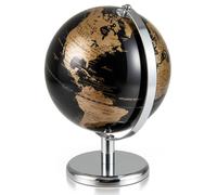 LIFEZEAL Globe terrestre antique de 20 cm avec pied en métal argenté - Pour étudiants et adultes - Décoration pour salle de classe, maison, bureau (Noir+Doré)