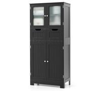 LIFEZEAL Grande Armoire de Salle de Bain avec Étagères Réglables, Commode de Salle de Bain avec Tiroirs, Armoire Haute de Rangement en Bois, 60 x 30 x 128 cm (Noir)