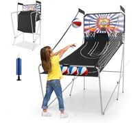 LIFEZEAL Jeu d’Arcade de Basket-Ball Pliable, Panier de Basket Double avec 8 Modes de Jeux et Compteur pour 2 Personnes, Filet de Sécurité, Cadre en Métal, 4 Ballons, 1 Pompe (Bleu+Blanc)