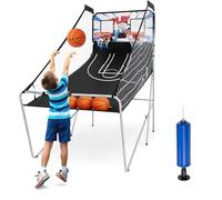 LIFEZEAL Jeu d’Arcade de Basket-Ball Pliable, Panier de Basket Double avec 8 Modes de Jeux et Compteur pour 2 Personnes, Filet de Sécurité, Cadre en Métal, 4 Ballons, 1 Pompe (Blanc)