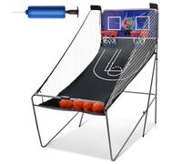 LIFEZEAL Jeu d’Arcade de Basket-Ball Pliable, Panier de Basket Double avec 8 Modes de Jeux et Compteur pour 2 Personnes, Filet de Sécurité, Cadre en Métal, 4 Ballons, 1 Pompe (Bleu)