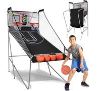 LIFEZEAL Jeu d’Arcade de Basket-Ball Pliable, Panier de Basket Double avec 8 Modes de Jeux et Compteur pour 2 Personnes, Filet de Sécurité, Cadre en Métal, 4 Ballons, 1 Pompe (Gris)